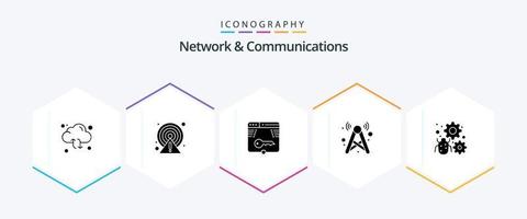 Network And Communications 25 Glyph icon pack including network. signal. point. tower. form vector