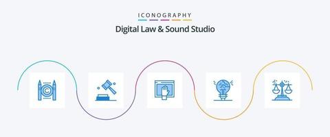 Paquete de 5 íconos azules de estudio de derecho y sonido digital que incluye idea. fallar. acceso. imitador abierto vector