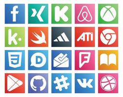 20 Social Media Icon Pack Including github google play ati ibooks inbox vector