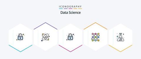 paquete de iconos de línea completa de ciencia de datos 25 que incluye código. investigación. estante. informe. diagrama vector