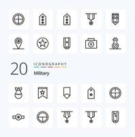 paquete de iconos de 20 líneas militares como rango de premio de estrella del ejército militar vector