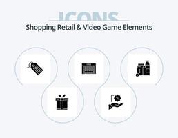 compras minoristas y elementos de videojuegos glyph icon pack 5 diseño de iconos. caja . compras. comercio electrónico código. bar vector