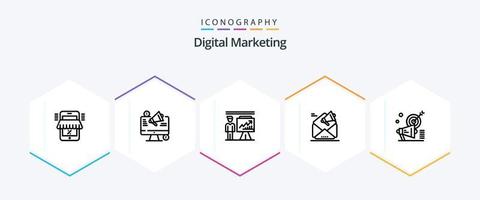 Digital Marketing 25 Line icon pack including email. advertising. megaphone. report. presentation vector