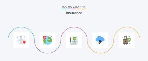 paquete de iconos de 5 planos de seguros que incluye maleta. equipaje. papel. seguro. tormenta vector