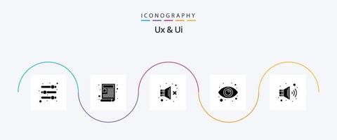 Ux And Ui Glyph 5 Icon Pack Including speaker. eye view. mute. vision. eye vector