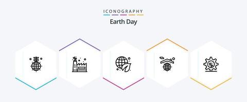 paquete de iconos de 25 líneas del día de la tierra que incluye la configuración. tierra. ecología. seguro. globo vector