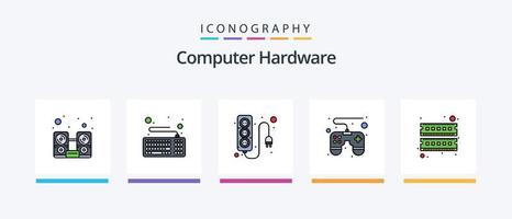 la línea de hardware de la computadora llenó el paquete de 5 iconos, incluidos los auriculares. computadora. conducir. audio. hardware. diseño de iconos creativos vector