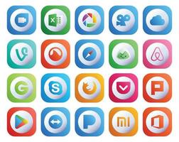Paquete de 20 íconos de redes sociales que incluye navegador plurk navegador firefox skype vector