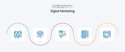 paquete de iconos azul 5 de marketing digital que incluye en línea. contacto. afiliado. trabajo en equipo. conexión vector