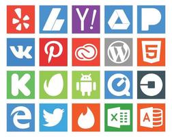 Paquete de 20 íconos de redes sociales que incluye android kickstarter pinterest html wordpress vector