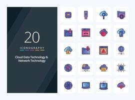 20 Cloud Data Technology And Network Technology line Filled icon for presentation vector