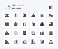 edificio de la ciudad paquete de iconos de 25 colores planos que incluye el edificio. casa. edificio. edificio. lugar vector