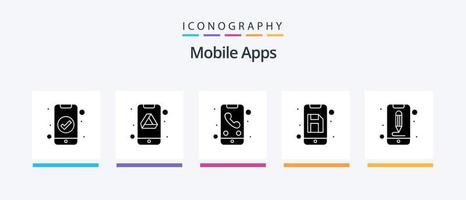 Mobile Apps Glyph 5 Icon Pack Including edit. memory disk. app. app save. calling. Creative Icons Design vector