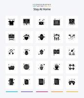 estancia creativa en casa paquete de iconos negros sólidos de 25 glifos, como el dibujo. biblioteca en línea. almohada. tutoriales educación vector