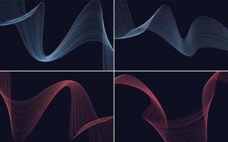 conjunto de 4 fondos vectoriales con patrones de ondas geométricas vector