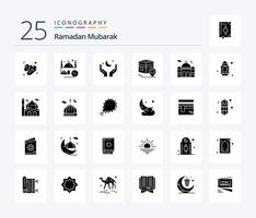 ramadan 25 paquete de iconos de glifos sólidos que incluye pin. khana orar. Eid. luna vector