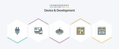 Device And Development 25 FilledLine icon pack including network . education. controller. search. browser vector