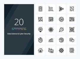 20 Data Science And Cyber Security Outline icon for presentation vector