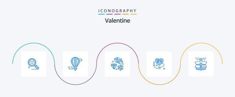 paquete de íconos de san valentín azul 5 que incluye regalo. corazón corazón enamorado. corazón roto. boda vector