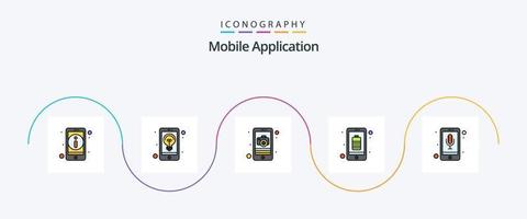 Mobile Application Line Filled Flat 5 Icon Pack Including mobile recorder. mobile. application. full. app vector