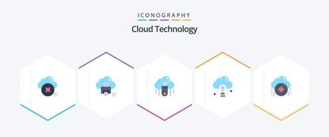 tecnología en la nube 25 paquete de iconos planos que incluye datos. nube. impresora. almacenar. en línea vector