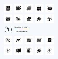 20 User Interface Solid Glyph icon Pack like hand watch document page attachment web vector