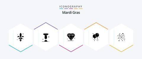 Mardi Gras 25 Glyph icon pack including holiday. fire. diamond. fire work. fly vector