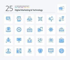 Digital Marketing And Technology 25 Blue Color icon pack including box. digital. printer. paid articales. paid vector