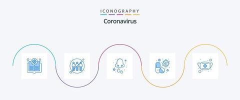 paquete de iconos coronavirus azul 5 que incluye cápsula. virus. infección. nariz. gotas vector