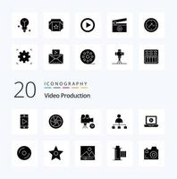 20 Video Production Solid Glyph icon Pack like cinema  television video media vector