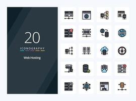 20 iconos llenos de línea de alojamiento web para presentación vector