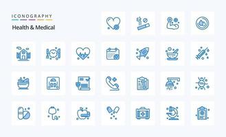 paquete de 25 iconos azules médicos y de salud vector