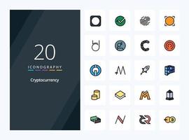 20 icono lleno de línea de criptomoneda para presentación vector