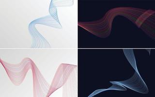 Set of 4 abstract waving line backgrounds for your presentations vector