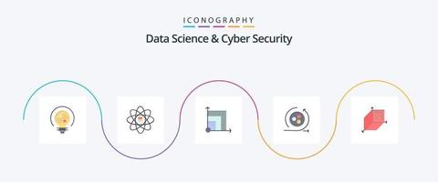 paquete de iconos de 5 planos de ciencia de datos y seguridad cibernética que incluye caja. ciencia escalabela modelado. modelado vector