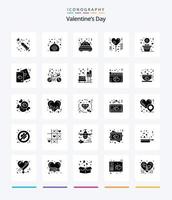 día de san valentín creativo paquete de iconos negros sólidos de 25 glifos como celebración. globo. presente. afecto. boda vector