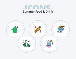 línea de comida y bebida de verano lleno de icono paquete 5 diseño de icono. embalar. jugo. alcohol. fruta. sala de estar vector