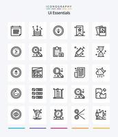 creative ui essentials 25 paquete de iconos de contorno como foto. galería. importar. ui educación vector