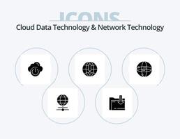 Cloud Data Technology And Network Technology Glyph Icon Pack 5 Icon Design. . globe. folder. computing. world vector