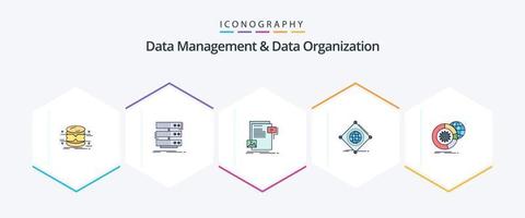 gestión de datos y organización de datos paquete de iconos de 25 líneas completas que incluye cosas. iot base de datos. sitio web. archivo vector