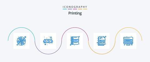 paquete de iconos de impresión azul 5 que incluye impresión. doc. máquina. hoja de computadora archivo vector