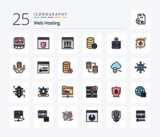 Web Hosting 25 Line Filled icon pack including server. data. server. watch. service vector