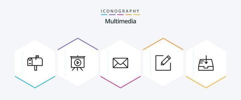 paquete de iconos multimedia de 25 líneas que incluye . componer. . buzón vector