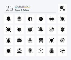 paquete de iconos de glifos sólidos de espacio y galaxia 25 que incluye universo. espacio. destruido. brillar. cosmos vector