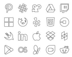 Paquete de 20 íconos de redes sociales que incluye Dropbox Linkedin Browser Swift Car vector