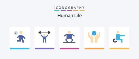 paquete de iconos de 5 planos humanos que incluye personas. desactivado. peso. mundo. cuidado. diseño de iconos creativos vector