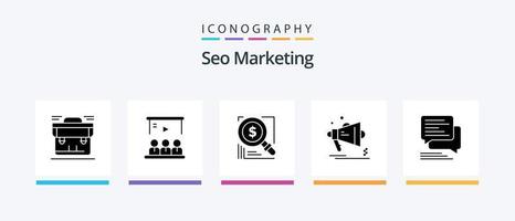 Seo Marketing Glyph 5 Icon Pack Including megaphone. advertising. team. solution. magnifer. Creative Icons Design vector