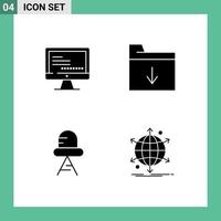 conjunto moderno de 4 glifos y símbolos sólidos, como la educación ligera informática, inserte elementos de diseño de vectores editables internacionales