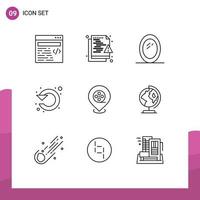 Pack of 9 Modern Outlines Signs and Symbols for Web Print Media such as location up furniture rotate refresh Editable Vector Design Elements