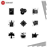 Group of 9 Modern Solid Glyphs Set for reception marketing fruits desk telephone Editable Vector Design Elements